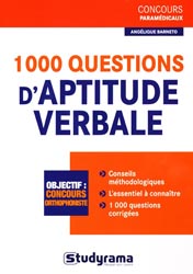 1000 questions d'aptitude verbale - Anglique BARNETO - STUDYRAMA - Concours paramdicaux